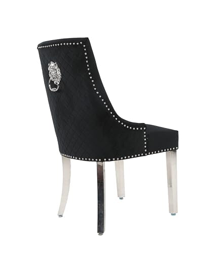 HYGRAD BUILT TO SURVIVE Velvet Upholstered Seat Luxury Dining Accent Chair With Silver Metal Legs For Home Office Study Hallway (1, Black)