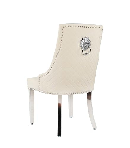 HYGRAD BUILT TO SURVIVE Velvet Upholstered Seat Luxury Dining Accent Chair With Silver Metal Legs For Home Office Study Hallway (1, Cream)