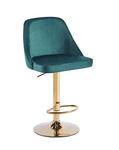 HYGRAD BUILT TO SURVIVE 2 x Velvet Swivel Breakfast Bar Kitchen Island Stools Chair With Gas Lift In 5 Colours (Teal + Gold Base)