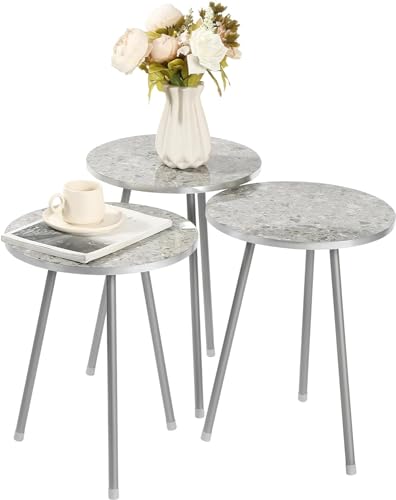 HYGRAD BUILT TO SURVIVE Set Of 3 Modern Chic Round Wood/Metal Nesting End Stacking Coffee Bedside Tables In 3 Colours (Grey)