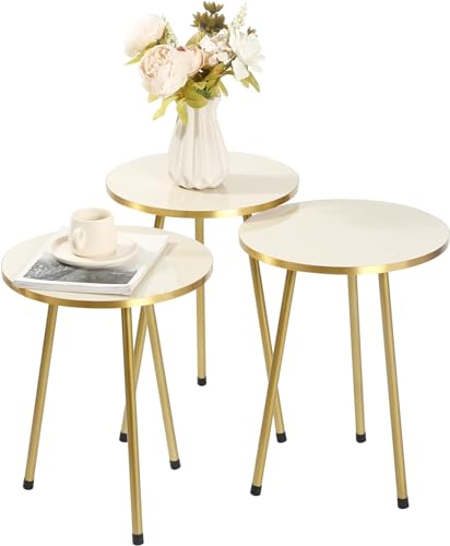 HYGRAD BUILT TO SURVIVE Set Of 3 Modern Chic Round Wood/Metal Nesting End Stacking Coffee Bedside Tables In 3 Colours (Beige)