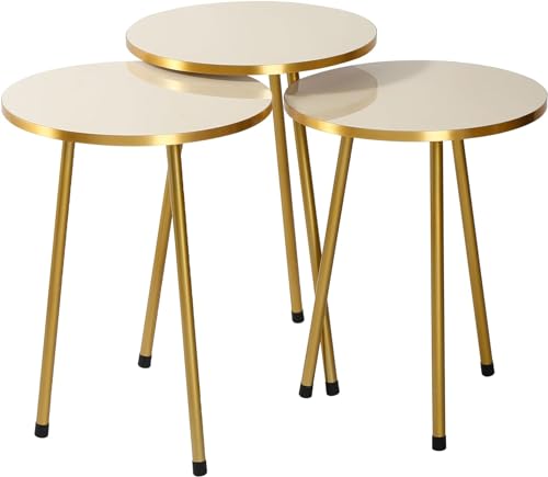 HYGRAD BUILT TO SURVIVE Set Of 3 Modern Chic Round Wood/Metal Nesting End Stacking Coffee Bedside Tables In 3 Colours (Beige)
