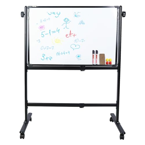 Whiteboard Rolling Double Sided Free Standing Adjustable Board for Home Office School with Wheels (120 x 90cm)