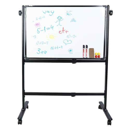 Whiteboard Rolling Double Sided Free Standing Adjustable Board for Home Office School with Wheels (90 x 60cm)