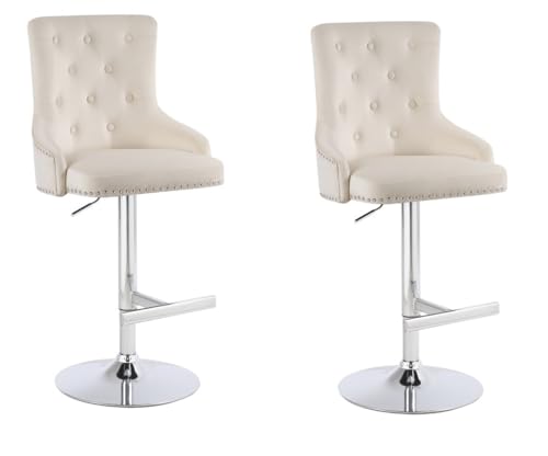 HYGRAD BUILT TO SURVIVE Velvet 360 Swivel Revolving Breakfast Bar Home Kitchen Pub Stools Chair Seat Gas Lift With Silver Metal Stand (2, Cream)