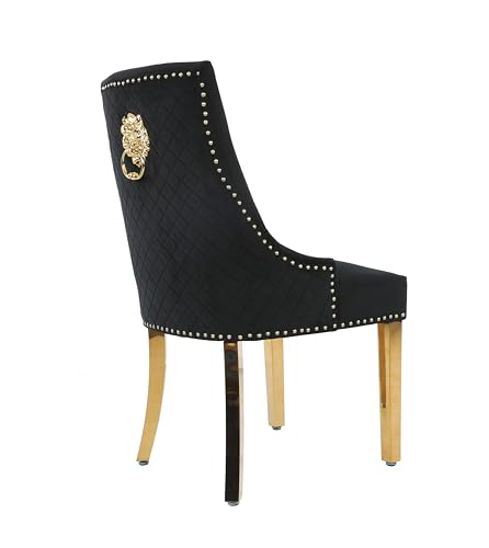 HYGRAD BUILT TO SURVIVE Velvet Upholstered Seat Luxury Dining Accent Chair With Gold Metal Legs Gold For Home Office Study Hallway (1, Black)