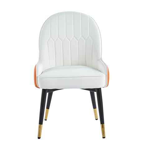 Accent Armchair, Fire Resistant PU Leather Dining Chairs Padded Seat With Mental Black Legs And Gold Horns, 2 Piece Set For Living Rooms, Dining Rooms, Bedrooms, Offices (WHITE/ORANGE)