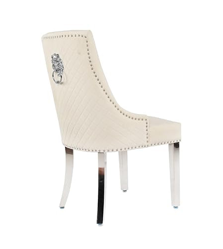 HYGRAD BUILT TO SURVIVE Velvet Upholstered Seat Luxury Dining Accent Chair With Silver Metal Legs For Home Office Study Hallway (1, Cream)