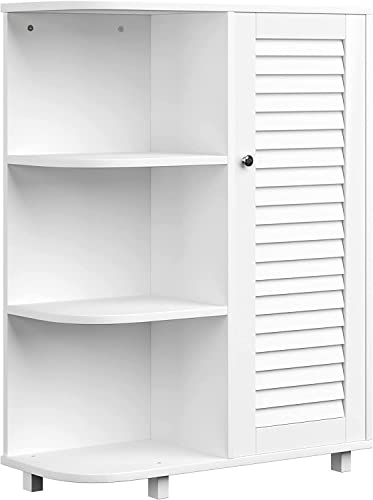 White Wooden Curved Free Floor Standing Kitchen Bathroom Space Saving Cabinet Shelf With Shutter Doors Single Door, Adjustable Shelf, for Living Room, Kitchen, Entryway