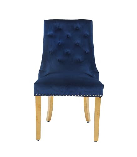 HYGRAD BUILT TO SURVIVE Velvet Upholstered Seat Luxury Dining Accent Chair With Gold Metal Legs Gold For Home Office Study Hallway (1, Blue)