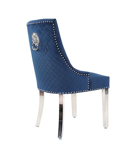 HYGRAD BUILT TO SURVIVE Velvet Upholstered Seat Luxury Dining Accent Chair With Silver Metal Legs For Home Office Study Hallway (1, Blue)