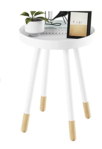 White Wooden Four Legged Lounge Living Room Side End Console Tray Table Home Study Elegant Modern design White Round End Tables Nesting Coffee Tea Living Room Lounge Bedside