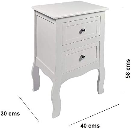 HYGRAD BUILT TO SURVIVE 2 x Chic White Wooden Free Standing Bedroom Bedside Table Unit Cabinet Nightstand with 2 Drawers