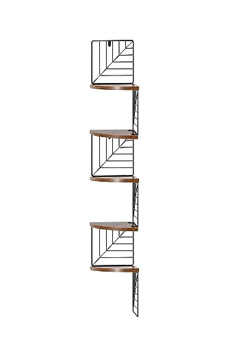 HYGRAD BUILT TO SURVIVE 5 Tier Wooden/Iron Leaf Design Wall Mounted Hanging Floating Corner Shelf Rack Organiser Display Unit