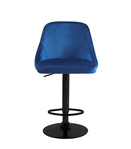 HYGRAD BUILT TO SURVIVE 2 x Velvet Swivel Breakfast Bar Kitchen Island Stools Chair With Gas Lift In 5 Colours (Blue + Black Base)