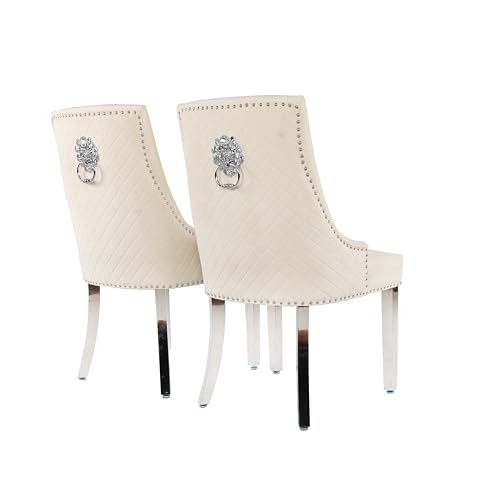 HYGRAD BUILT TO SURVIVE Velvet Upholstered Seat Luxury Dining Accent Chair With Silver Metal Legs For Home Office Study Hallway (2, Cream)