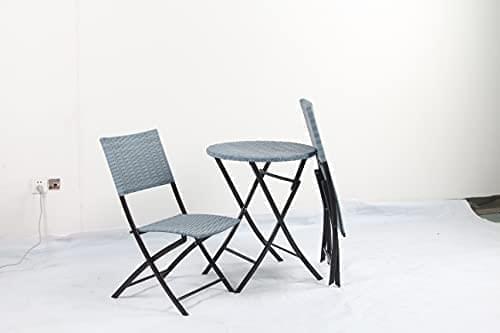3 Pieces Rattan Wicker Bistro Patio Garden Outdoor Round Folding Table & Chair Set In 2 Colours Garden Furniture Set of 3, Table and Chairs Patio, Folding Set for Garden Corner Balcony Cafe (Grey)