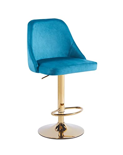 HYGRAD BUILT TO SURVIVE 2 x Velvet Swivel Breakfast Bar Kitchen Island Stools Chair With Gas Lift In 5 Colours (Teal + Gold Base)