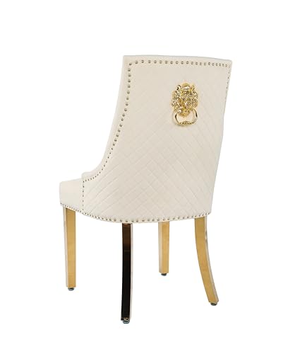 HYGRAD BUILT TO SURVIVE Velvet Upholstered Seat Luxury Dining Accent Chair With Gold Metal Legs Gold For Home Office Study Hallway (1, Cream)