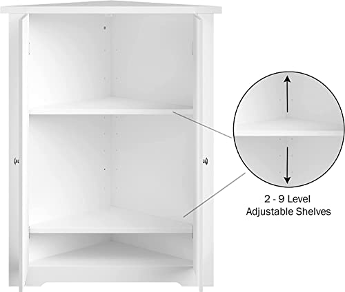 White Wooden Triangle Free Floor Standing Kitchen Bathroom Space Saving Cabinet Shelf With Shutter Doors Single Door, Adjustable Shelf, for Living Room, Kitchen, Entryway, White