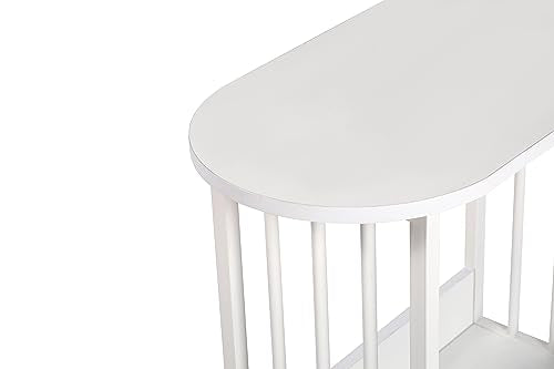 HYGRAD BUILT TO SURVIVE 2 Tier Narrow Wooden Bedside Sofa End Side Oval Top Table For Living Bed Room Furniture In White Colour