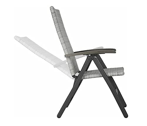 2 x Rattan & Aluminium Folding Reclining Garden Outdoor Indoor Picnic Arm Chair Seat Sun Lounger Set of 2 Outdoor Wicker Folding Chairs Patio 5 Levels Adjustable Backrest Outdoors Camping (Light Grey)
