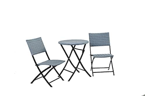 3 Pieces Rattan Wicker Bistro Patio Garden Outdoor Round Folding Table & Chair Set In 2 Colours Garden Furniture Set of 3, Table and Chairs Patio, Folding Set for Garden Corner Balcony Cafe (Grey)