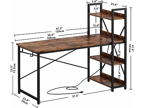 HYGRAD BUILT TO SURVIVE 4 Tier Industrial Look Wooden Reversible Computer Study Writing Table Desk Work Station FOr PC Desktop With UK Sockets & USB Ports