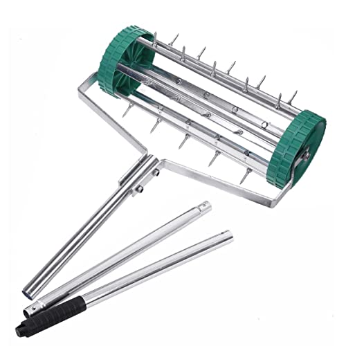 HYGRAD BUILT TO SURVIVE Outdoor Manual Rotary Roller Garden Lawn Spike Aerator Telescope Handle Gardening Dethatching and Soil Aerating Tools