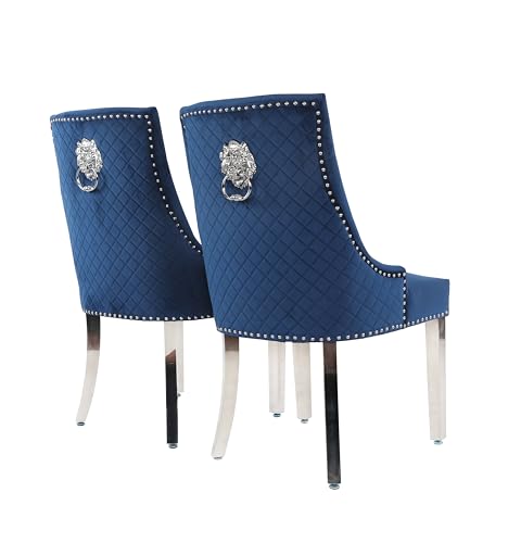 HYGRAD BUILT TO SURVIVE Velvet Upholstered Seat Luxury Dining Accent Chair With Silver Metal Legs For Home Office Study Hallway (2, Blue)