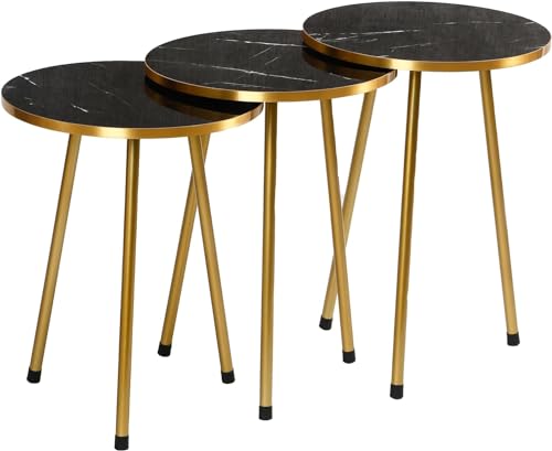 HYGRAD BUILT TO SURVIVE Set Of 3 Modern Chic Round Wood/Metal Nesting End Stacking Coffee Bedside Tables In 3 Colours (Black)