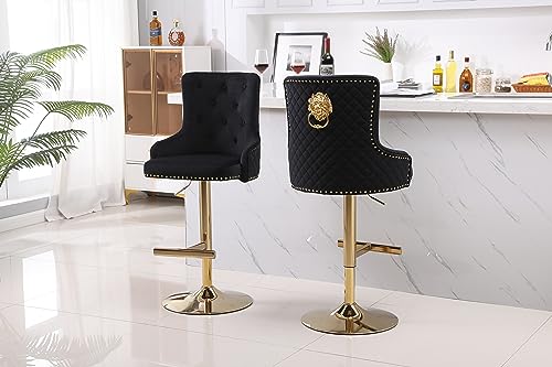 HYGRAD BUILT TO SURVIVE Velvet Upholstery 360 Degree Swivel Breakfast High Bar Home Kitchen Pub Stools Chair Seat With Gas Lift & Metal Base (2, Black)