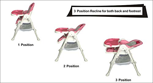 Portable 3 in 1 Baby Toddler Infant Reclining High Chair Feeding Tray Table Pink