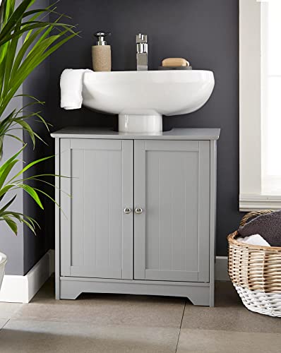 HYGRAD BUILT TO SURVIVE Bamboo Wooden Free Standing Bathroom Vanity Unit Under Sink Basin Cabinet Shelf Organiser In Grey Colour