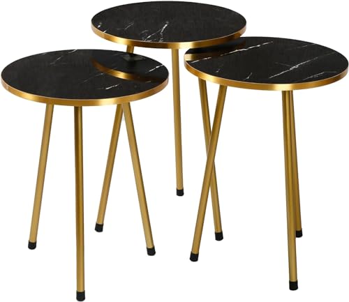 HYGRAD BUILT TO SURVIVE Set Of 3 Modern Chic Round Wood/Metal Nesting End Stacking Coffee Bedside Tables In 3 Colours (Black)