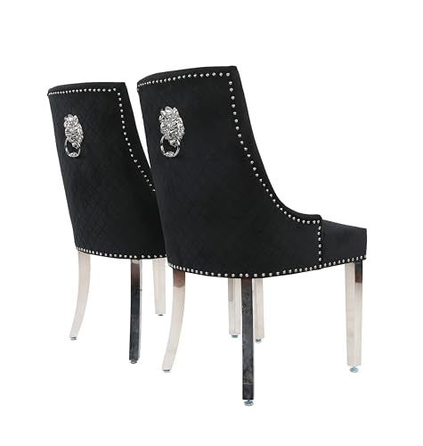 HYGRAD BUILT TO SURVIVE Velvet Upholstered Seat Luxury Dining Accent Chair With Silver Metal Legs For Home Office Study Hallway (2, Black)