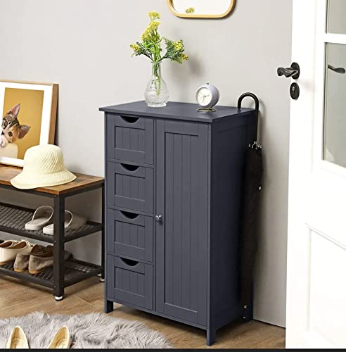 HYGRAD BUILT TO SURVIVE Bathroom Floor Cabinet Cupboard Free Standing Wooden Cabinet Storage Unit with 4 Drawers & 1 Door, Adjustable Shelf, Grey