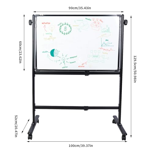 Whiteboard Rolling Double Sided Free Standing Adjustable Board for Home Office School with Wheels (90 x 60cm)