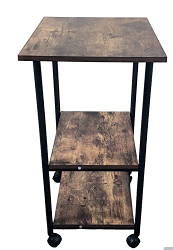 HYGRAD BUILT TO SURVIVE Mobile Printer Stand with Storage, Record Player Stand, Printer Table, Printer Trollely On Wheels, 3-Tier Printer Cart, for Laser Pinter, Home Office, Rustic Brown