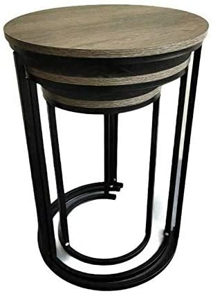 Set of 3 Round Vintage Wooden/Steel Nesting Side Coffee Tables Hallway Bedroom Living Furniture