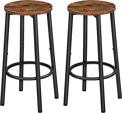 HYGRAD BUILT TO SURVIVE Set Of 2 Industrial Design Rustic Brown Round Wooden Bar Pub Kitchen Island Stools Chairs Seats Breakfast Bar Stools, Round Bar Chairs with Footrest, 24.4Inch Height