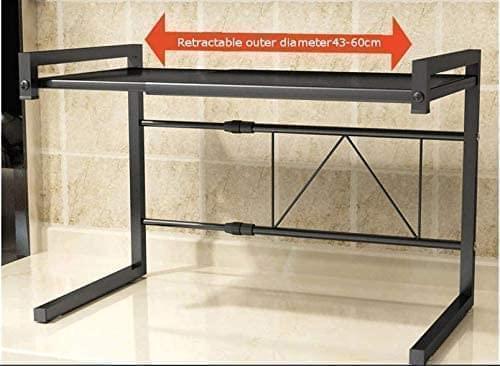 2 Tier Over Microwave Oven Shelf Storage Solution Organiser Stand Utensil Holder in Black