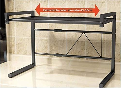 2 Tier Over Microwave Oven Shelf Storage Solution Organiser Stand Utensil Holder Counter Shelf and Organizer with 3 Hooks Carbon Steel 55lbs Weight Capacity Matte Black