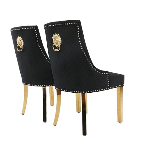 HYGRAD BUILT TO SURVIVE Velvet Upholstered Seat Luxury Dining Accent Chair With Gold Metal Legs Gold For Home Office Study Hallway (2, Black)