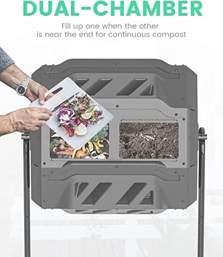 160L Dual Heavy Duty Outdoor Compost Tumbler Bin Composter Organic Homemade Fertilizer