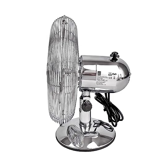 HYGRAD BUILT TO SURVIVE 12" Inches Chrome Silver 3 Speed 35W Oscillating Portable Free Standing Air Cooling Home Office Desk Table Fan