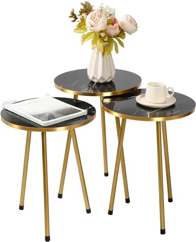 HYGRAD BUILT TO SURVIVE Set Of 3 Modern Chic Round Wood/Metal Nesting End Stacking Coffee Bedside Tables In 3 Colours (Black)