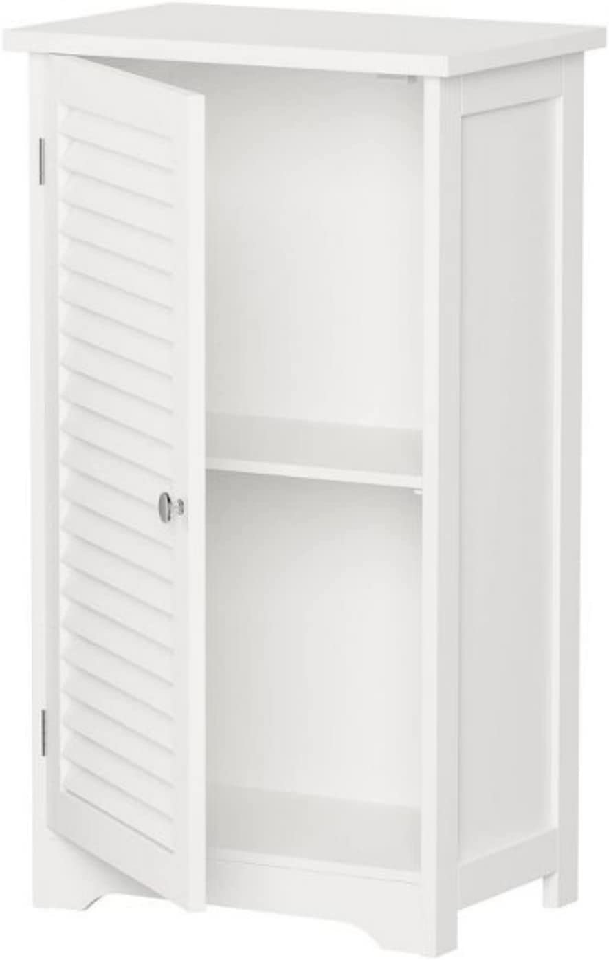 White Wooden Free Floor Standing Bathroom Home Office Linen Cabinet With Shutter Door