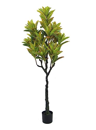 HYGRAD BUILT TO SURVIVE Tall Green Indoor Outdoor Artificial Faux Fake Decorative Home Office Exotic Tropical Plant (Ficus elastica variegata 150cm)