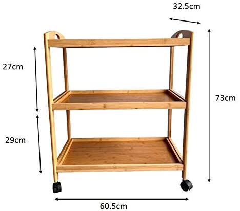 Hygrad Bamboo 3 Tier Kitchen Storage Rack Serving Trolley Island Cart With Wheels